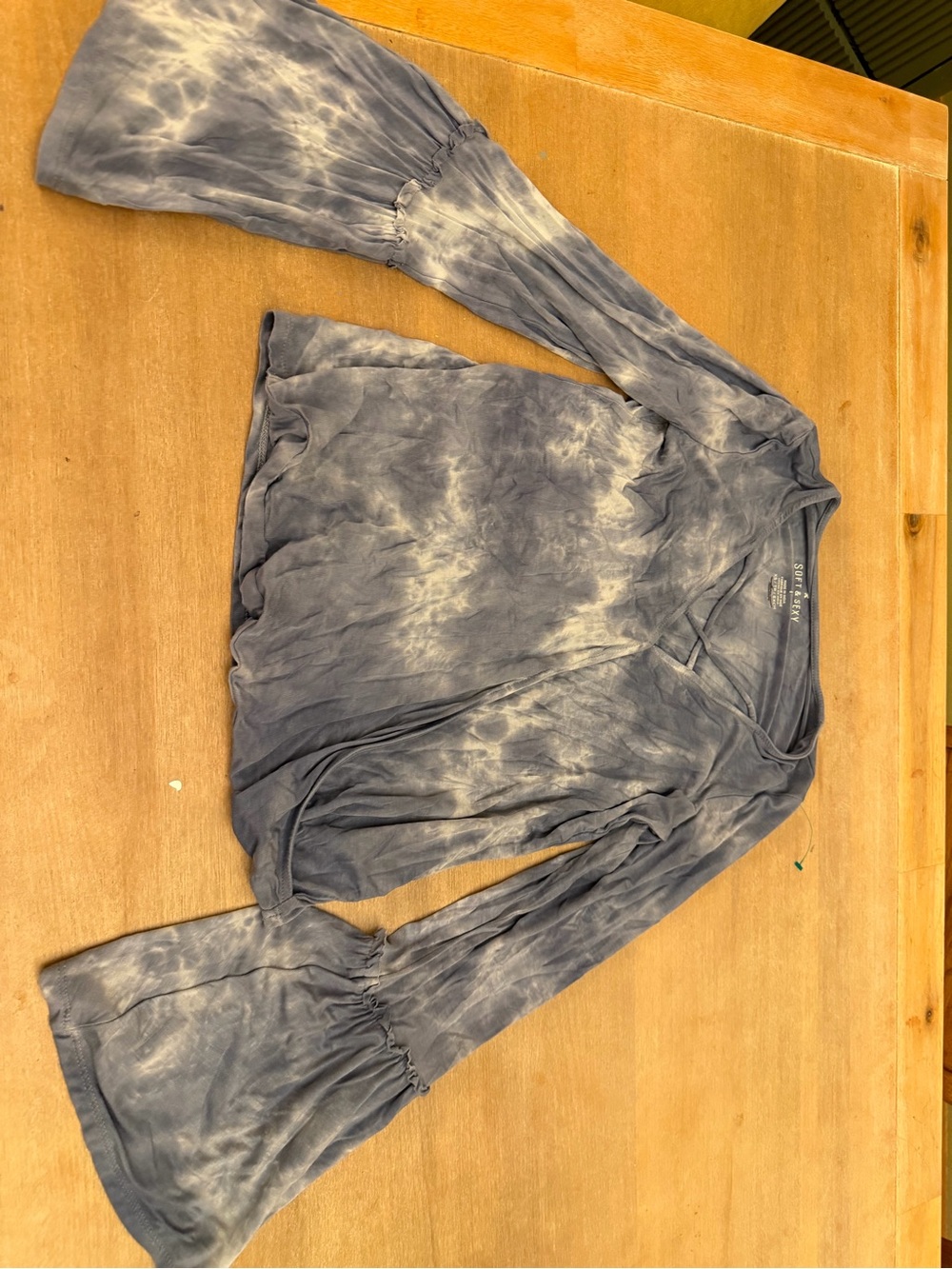 American Eagle Outfitters Blue-Gray Tie-Dye Long Sleeve Top with Flared Cuffs